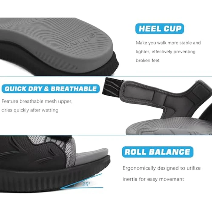 KuaiLu Mens Arch Support Hiking Sandals Orthotic Athletic Sport Recovery Walking Cushion Sandals Open Toe Summer Beach Travel Sandles Plantar Fasciitis Water Sandalias For Camping BlackGrey 11 by KuaiLu - Image 7