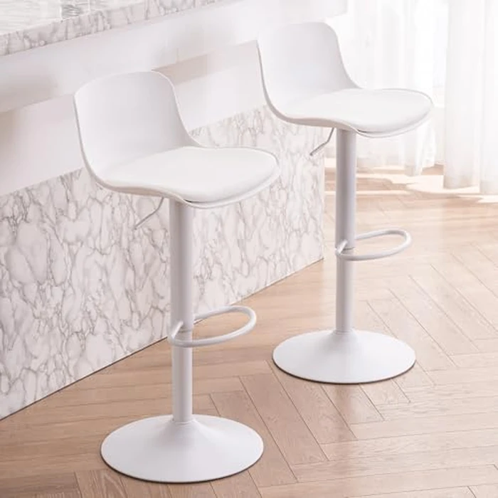 YOUNIKE Modern Bar Stools Set of 2 with Backrest Adjustable Height Faux Leather Upholstery Bar Chairs 360 degrees Swivel Plastic Kitchen Counter Barstool for Breakfast Island, Home Bar White by YOUNIKE - Image 1