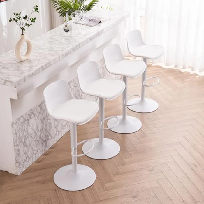 YOUNIKE Modern Bar Stools Set of 2 with Backrest Adjustable Height Faux Leather Upholstery Bar Chairs 360 degrees Swivel Plastic Kitchen Counter Barstool for Breakfast Island, Home Bar White by YOUNIKE - Image 6