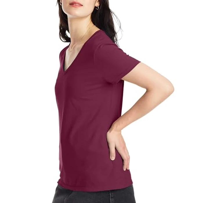 Hanes Womens Perfect-t V-neck T-shirt, Ringspun Cotton Short Sleeve Tee For 1 Or 2 Pack, Maroon - 2 Pack, XX-Large US by Hanes - Image 4