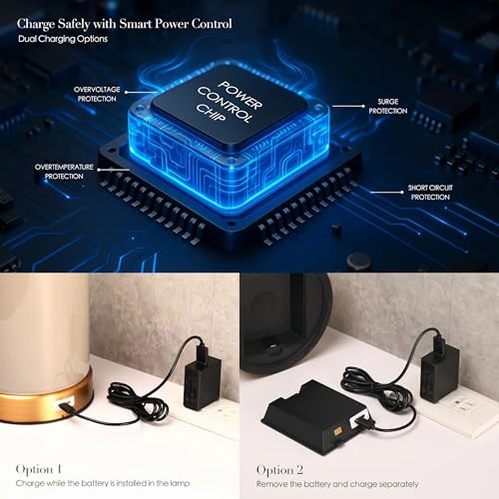 O’Bright Dune - Battery Powered Table Lamp, Rechargeable Cordless Ceramic Lamp, Full-Size 24 Inch Height, 4-Level Dimming, Smart Safety Protection, Type-C Fast Charging, LED Bulb Included, Cream White by O'Bright - Image 4