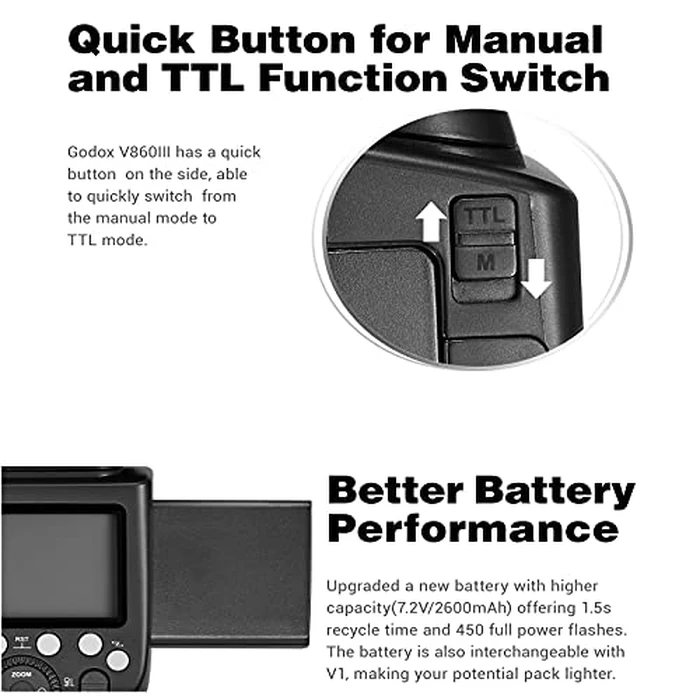 Godox V860III V860III-N Flash Speedlite for Nikon Camera,2.4G HSS 1/8000s,480 Full-Power Flashes,7.2V/2600mAh Li-ion Battery,0.01-1.5s Recycle Time,10 Levels LED Modeling Lamp by GODOX - Image 4
