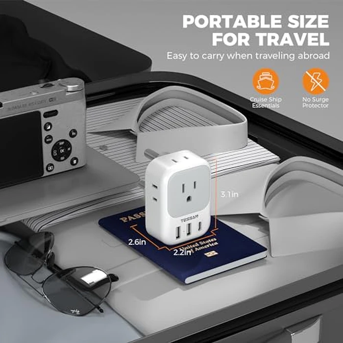 South Africa Plug Adapter 2 Pack, TESSAN Type M Power Adapter with 4 AC Outlets 3 USB Ports(1 USB C), Travel Adaptor US to Botswana Namibia Nepal Bhutan by TESSAN - Image 6