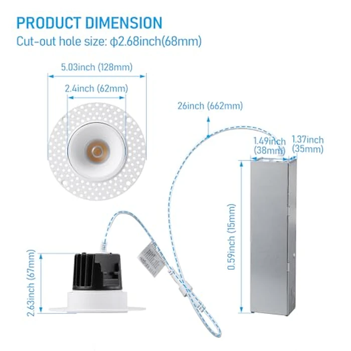 TORCHSTAR LED 3 Inch 15W 5CCT Recessed Lights with J-Box, Receessed Ceiling Light, Round Trimless Downlight, Dimmable, CRI 90, 2700-5000K Selectable, ETL, Pack of 4 by TORCHSTAR - Image 7