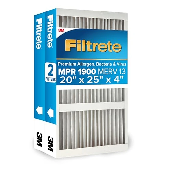 Filtrete 20x25x4 AC Furnace Air Filter, MERV 13, MPR 1900, Premium Allergen, Bacteria & Virus Filter, Electrostatic Air Cleaning Filter, 2-Pack (Actual Size 19.75 x 24.62 x 4.31 in) by Filtrete - Used - Like New condition