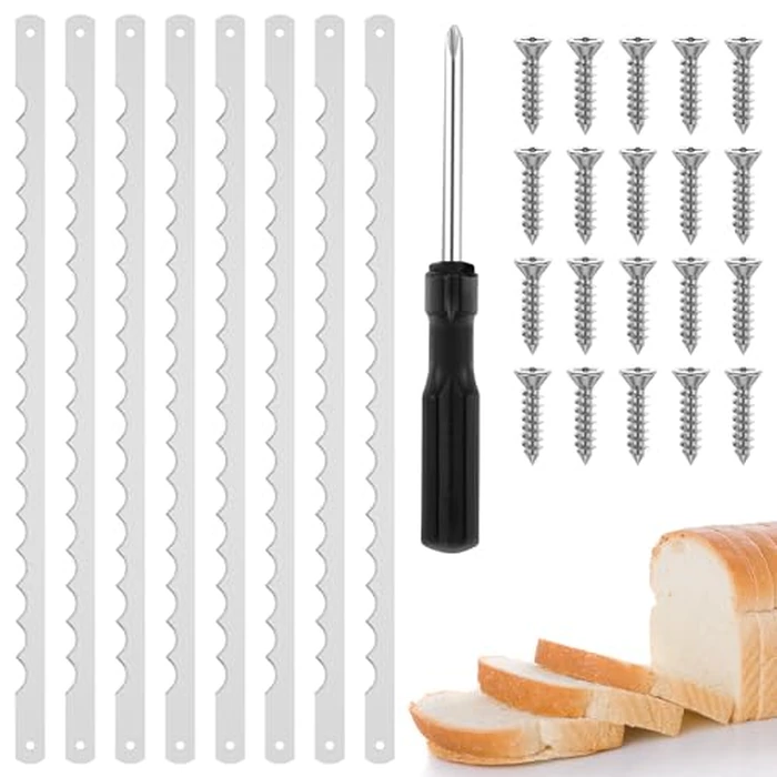 8Pcs Bread Bow Knife Blades with Screws and Screwdriver 10.8 Inches Stainless Steel Replacement Blade for Bread Knife Rustproof Serrated Blades for Homemade Bread by MXDRSWLL - Used - Very Good condition - CA$10.94