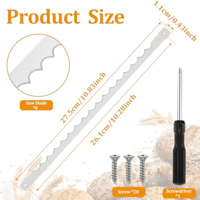 8Pcs Bread Bow Knife Blades with Screws and Screwdriver 10.8 Inches Stainless Steel Replacement Blade for Bread Knife Rustproof Serrated Blades for Homemade Bread by MXDRSWLL - Image 5